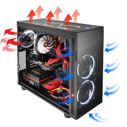 Beispiel eines Lüftungskonzeptes bei Vollbestückung, hier beim Thermaltake F51