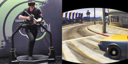 Totale Immersion: Wer Rift in Verbindung mit einem VR-Laufband nutzt und dabei mit Plastikwaffen hantiert, fühlt sich in GTA 5 wie zu Hause. Jede Bewegung, die man macht, wird im Spiel 1:1 umgesetzt. (Oculus Rift)
