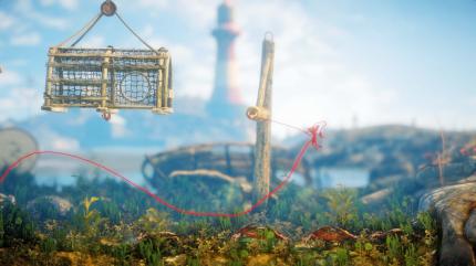 Schwingen wie Tarzan: Das Baumeln am Faden ist ein wichtiges Spielelement und wird oft eingesetzt. Hier überqueren wir den Boden voller gefährlicher Krebse. (PS4)