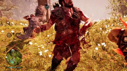Arbeitsteilung: Während wir dem Udam einen vor den Latz hauen, erledigt unser gezähmter Wolf den Rest. (Xbox One)