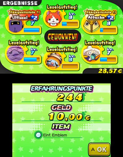 Für besiegte Yo-kai - egal ob sie danach eurem Team beitreten oder nicht - erhalten alle Kumpanen Erfahrungspunkte.