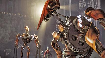 WTF! Die Uhrwerk-Soldaten sind sinnbildlich für das außergewöhnliche Art Design in Dishonored 2. (PC)
