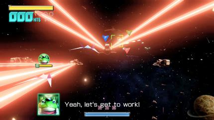 Voll Laser! Die Strahlenkanonen dieser gegnerischen Schlachtschiffe gilt es zu meiden. Die dicken Brummer treiben, schießt man sie ab, das Trefferkonto immens nach oben. (Wii U)