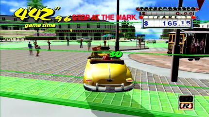 Halt: In den grün markierten Bereichen gilt es, das Taxi zu stoppen und dann den Passagier aussteigen zu lassen. Hier kann man wertvolle Sekunden herausholen. (PS3)