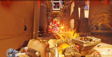 Durchgerattert: 
Schwere Maschinengewehre eignen sich bestens, um ganze Gegnergruppen unter Beschuss zu nehmen. Besonders ansehnliche Killstreaks belohnt Overwatch mit dem 'Highlight des Spiels'. (PC)