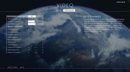 Im Optionsmenü der BF1 Beta lässt sich auf Wunsch DX12 zuschalten.