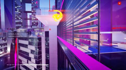 Farb-Design: 
Die Viertel erstrahlen in unterschiedlichen Tönen, im lila Gebiet wohnen reiche Menschen. Voraus erstrahlt in Orange ein sogenannter Grid-Leak - ein Sammelobjekt. (PS4)