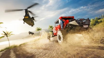 Perfekt inszeniert: 
Die Showcase-Events bieten einiges an Spektakel. Der am Helikopter baumelnde Jeep nimmt 'zufällig' auch einige Baumkronen mit. (PC)