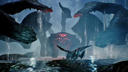 Alles relativ: 
Im Angesicht dieses Riesenmonsters wirkt euer Drachenfreund im Vordergrund gar nicht mehr so mächtig. (Xbox One)