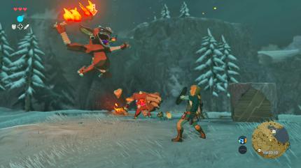 Vorsicht, heiß: 
Feuer breitet sich realistisch aus, ihr könnt zum Beispiel das Steppengras abfackeln. Oder euch von diesem Bokblin anzünden lassen. (Wii U)