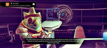 Sehr erfreut: 
Die drei Alien-Völker basieren auf typischen Klischees. Es gibt die Händlerrasse (hier im Bild), künstliche Maschinenwesen und stolze Krieger. (PS4)