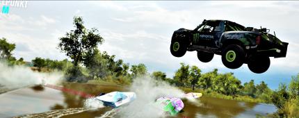Monster-Jump: 
Die Schaurennen werden entsprechend spektakulär in Szene gesetzt. (Xbox One)