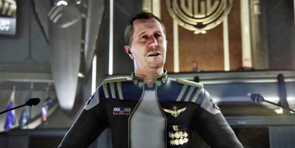 Hollywood-Besetzung: 
Gary Oldman als Admiral Ernst Bishop in der Singleplayer-Auskopplung Squadron 42, die 20 Stunden Videomaterial und über 60 Spielmissionen umfassen wird. (PC)