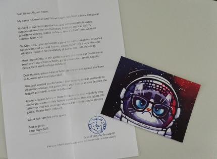 Unser feliner Brieffreund kann zwar nicht selbst schreiben, aber für das Setzen des Stempels hat es gerade noch gereicht.