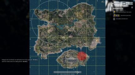 Nach der Landung sehen wir den zufällig ausgewählten Spielbereich. In diesem Fall müssen wir uns ranhalten, um in die sichere Zone zu gelangen.
