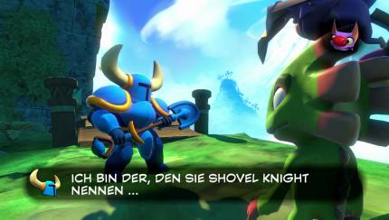 Der namensgebende Shovel Knight aus dem beliebten Indie-2D-Jump&Run wartet an mehreren Stellen im Spiel als NPC auf uns und schickt uns auf Schatzsuche.