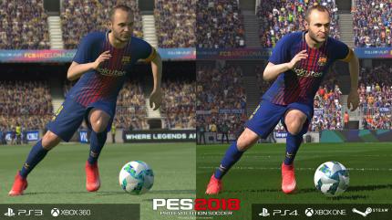 Ein Vergleich zwischen den Last-Gen- und Current-Gen-Versionen von PES 2018.