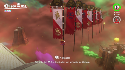 Bowsers Land - 52. Mond: Auf die Idee, dass die Flaggen nicht nur zur Dekoration da sind, sondern tatsächlich zum Klettern benutzt werden können, muss man erst einmal kommen.<br>
 