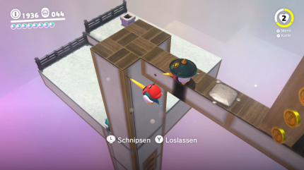 Bowsers Land - 62. Mond: Auch hier versteckt sich tief unter dem eigentlichen Weg ein Mond hinter Holzkisten. Passt aber auf, dass euer Vögelchen nicht abstürzt, während ihr sie mit dem Schnabel bearbeitet.<br>
 