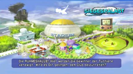 Die übersichtliche Oberwelt in Pokémon Stadium ist in ihrem Aufbau von typischen Freizeitparks inspiriert. Von hier aus erreicht ihr alle sieben Modi. Typisch Pokémon: Eure aktuelle Auswahl wird durch drei kreisende Magnetilo dargestellt.