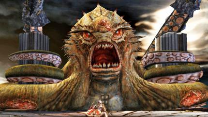 Kaum ein Serienteil bietet eine so hohe Dichte an verrückten Bosskämpfen wie God of War 2. Hier wird gerade ein Krake zu Sushi verarbeitet.&nbsp;