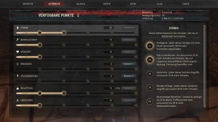 <strong>Conan Exiles </strong>im Test:&nbsp;Mit jedem Stufenaufstieg schaltet ihr nicht nur immer neue Rezepte frei, ihr dürft auch sieben unterschiedliche Attribute steigern.