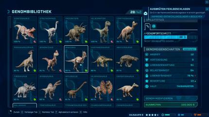 Übersicht zu den Dinosaurier-Arten in Jurassic World Evolution.