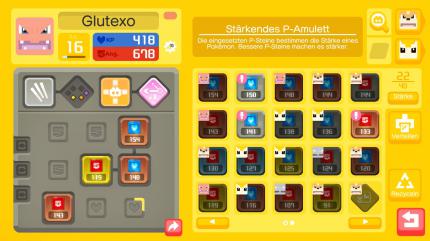 Diese Ansicht bekommt ihr in Pokémon Quest oft zu sehen. Mit den P-Steinen verstärkt ihr eure Pokémon enorm. 