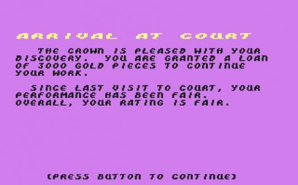 Kam man mit Eroberungen und Schätzen zurück ins Spanische Königreich, wurde man von der Krone mit reichlich Gold belohnt. (C64)