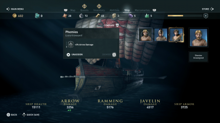 Schiffsmenü in Assassin's Creed Odyssey zum Anheuern von Crew-Mitgliedern.