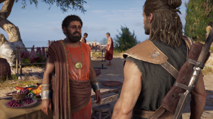 Held Alexios mit NPCs Markos in Assassin's Creed Odyssey.