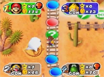 Die Oberwelt von Mario Party, die im Hauptmodus des Spiels den Rahmen für das Spielgeschehen bildet, ist aufgebaut wie ein typisches Brettspiel.