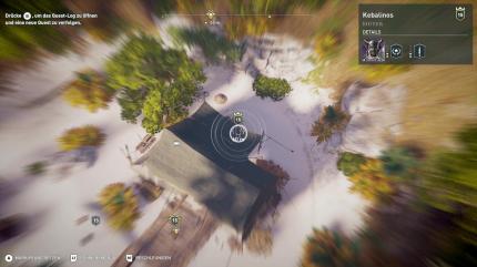 Adlerflug in Assassin's Creed Odyssey, um die Gegnerstärke zu scannen.