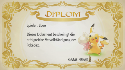Ein Diplom zur Vervollständigung des Pokédex