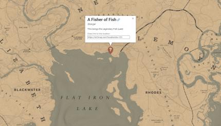 Fundort der richtigen Quest für legendäre Fische in Red Dead Redemption 2. 