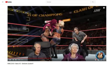 Bei den Genres gibt es bei 'Senioren zocken' kaum Beschränkungen; die spielenden Best-Ager probieren fast alles aus - wie hier den Wrestlingtitel WWE2K18. 'Aber Kriegsspiele spiele ich aus Prinzip nicht, dafür passiert viel zu viel Schlimmes auf der Welt', sagte Evelyn einmal in einem Interview gegenüber der WELT.