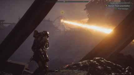 Bereits die erste Mission von Anthem lässt euch einem waschechten Titanen entgegentreten. Ein wahrlich respekteinflößender Anblick.