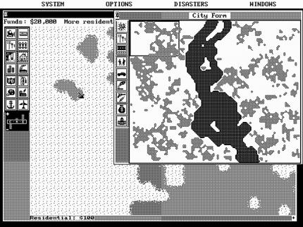 Kein Anfang und kein Ende: Sim City galt zunächst als nicht massentauglich, da es dem Spieler keine klaren Ziele vorgab. Zugegeben: Die Schwarz-Weiß-Karte der Mac-Version sieht wenig einladend aus …