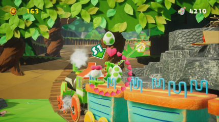Yoshi's Crafted World: Welt 12 - Level 3: Dschungeltour (Match): Die zweite Blume entdeckt ihr im Hintergrund auf der rechten Seite nach den Wasserfällen.