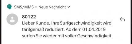 Eine Kurznachricht seines Mobilfunkproviders, die man eigentlich gar nicht lesen möchte. #drosselung