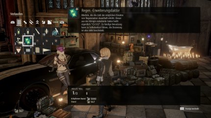 In unserer Unterkunft kaufen wir ein und plaudern mit diversen NPCs. Diese Dame etwa hat praktische Verkaufsobjekte im Angebot.