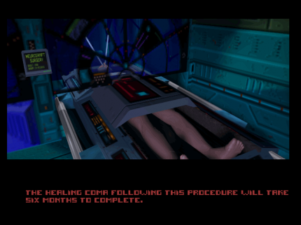 Das Intro von System Shock erklärt die düstere Zukunftsvision: Dieser Hacker entfernte die ethischen Beschränkungen der Computer-KI SHODAN und bekommt zur Belohnung kybernetische Verbesserungen eingepflanzt.