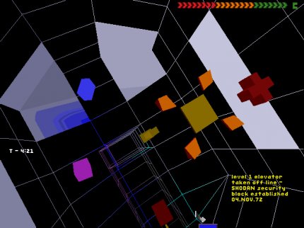Der Cyberspace ist ein notwendiges Ärgernis in System Shock. Im freien Raum schwebend aktivieren wir Schalter, kämpfen oder öffnen Türen.