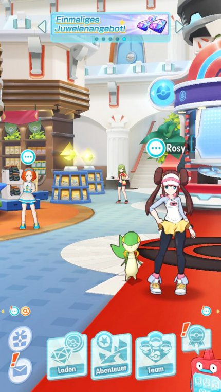 Unsere Hauptbasis im Spiel befindet sich, wie zu erwarten, in einem Pokémon-Center. Hier können wir unser Team bearbeiten, neue Gefährten ersteigern und vieles mehr.