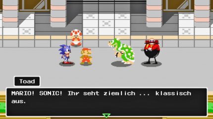 Im Story-Modus werden Mario, Sonic, Bowser und Eggman in die virtuelle Spielwelt von Tokio 1964 eingesaugt. Wie sie da wohl wieder rauskommen sollen?