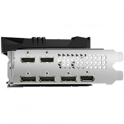 Das Slotblech von modernen Grafikkarten (hier eine Aorus Radeon RX 5700 XT von Gigabyte) ist meist so hoch wie zwei Slotblenden an der PC-Gehäuse-Rückseite.