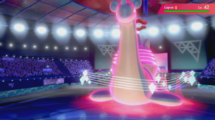 Lapras umgeben in seiner Gigadynamax-Form einige Schweife, die an Notenzeilen aus der Musik erinnern.&nbsp;