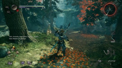 Samurai steht im Wald.
