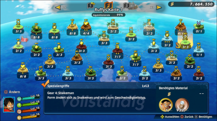 Die Fertigkeitsbäume in One Piece: Pirate Warriors 4 sind eine der großen Stärken. Man spürt richtig schön die Entwicklungen der Charaktere über den Spielzeitraum.&nbsp;