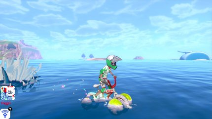 Endlich bekommen wir mal ein originalgetreues Wailord zu Gesicht, danke, Game Freak! Genießen können wir den Anblick mit dem Tohaido im Nacken aber nicht.